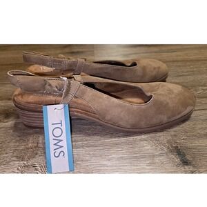 NWT Tom's size 8 Leather Suede Jaclyn Slingback Bow Heels Shoes Pump Toffee